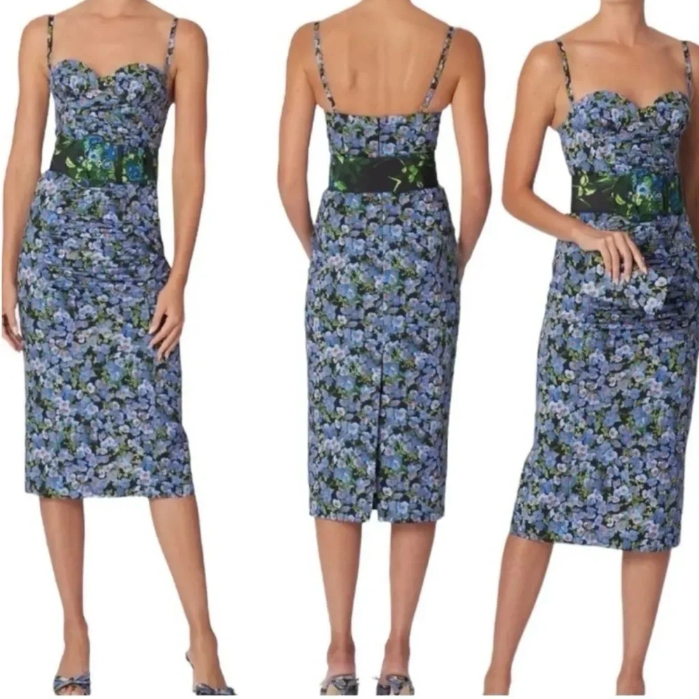 Carolina Herrera Blue and Green Floral Dress - Picture 4 of 14